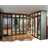 Meuble de chambre à coucher moderne de luxe, armoire pliante pour organiser les vêtements avec éclairage LED, portes en verre, panneau en bois, placard, armoire