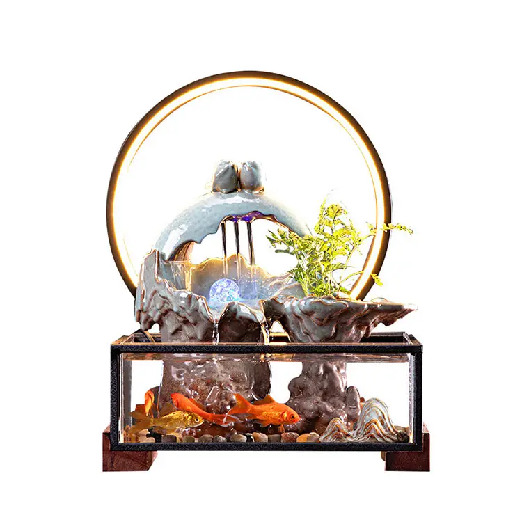 Creative Lucky Fish Tank Landscape Decoration Fountain Water Chinese Desktop Office Ceramic Decoration