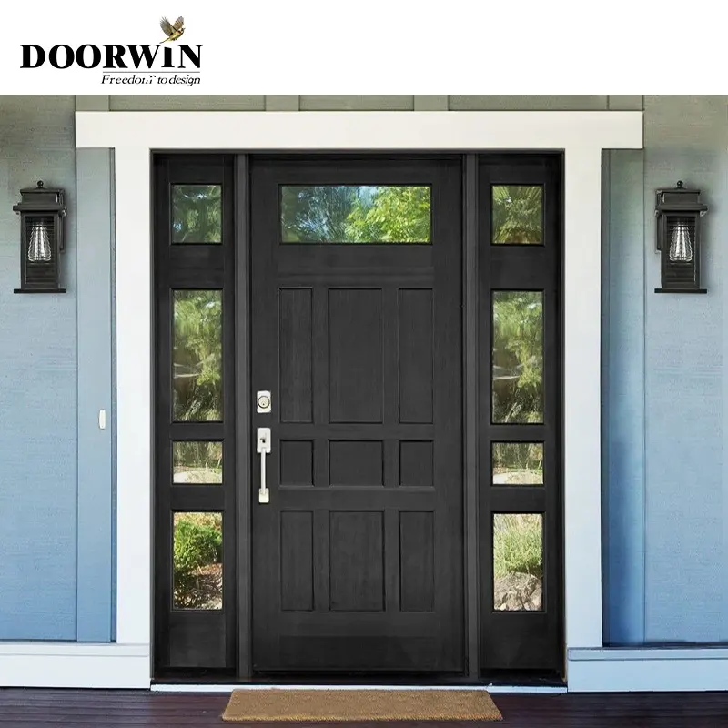 Modern New Design Exterior Luxury Steel Metal Wooden Pivot Entry Front Doors With Side lights