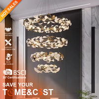 Projet Personnalisé de Décoration d'Intérieur Hôtel Villa Home Shop Lampe Suspendue en Céramique Feuille de Ginkgo Lustre de Luxe