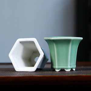Pot de fleurs en céramique d'argile violette - Pot hexagonal à ouverture large, pot de la taille d'une paume, <span class=keywords><strong>mini</strong></span> <span class=keywords><strong>plantes</strong></span> <span class=keywords><strong>succulentes</strong></span>, <span class=keywords><strong>plantes</strong></span> en pot pour table - Product Image 2