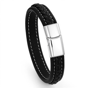 Men's Woven <b>Leather</b> <b>Bracelet</b> Magnetic Clasp Black Multi Layer Gift Jewelry - Product Image 4