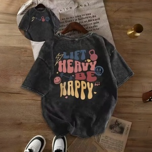 T-shirts vintage personnalisés en gros, vierges, 230 g/m², délavés à l'acide, coupe oversize, en coton épais, pour hommes - Product Image 6