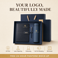 Coffrets cadeaux personnalisés avec logo, coffret cadeau d'entreprise de luxe, coffret promotionnel pour clients et employés, comprenant un carnet, un stylo et une gourde isotherme.
