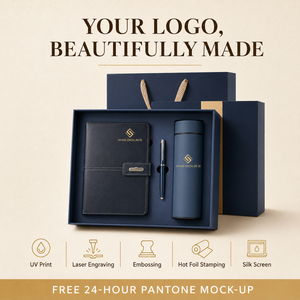 Coffrets cadeaux personnalisés avec logo, coffret cadeau d'entreprise de luxe, coffret promotionnel pour clients et employés, comprenant un carnet, un stylo et une gourde isotherme. - Product Image 4