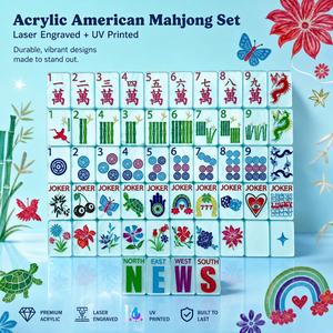 Set Mahjong Americano di Lusso Hampton Pearl Blue, Tessere in Melamina e Metallo da 1,42 Pollici, 160 Pezzi, Incisione su Due Lati, Tema Playful Beach Club - Product Image 3