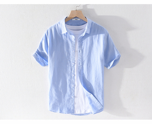 <span class=keywords><strong>2023</strong></span> d'été Offre Spéciale Hommes De Chemise à Manches courtes Solide Couleur Sueur Absorbant Chanvre T Shirt Personnalisé Conception Logo Chanvre Vêtements Chemise - Product Image 2
