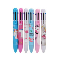 Stylo bille multicolore Flamingo, mignon, pour étudiants, stylo à bille licorne de dessin animé, 6 couleurs