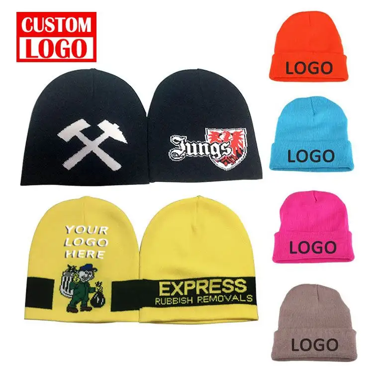 Blanco Visser Mutsen Voor Winter Pom Pom Custom Geborduurd Logo Mode Acryl Muts Custom Logo