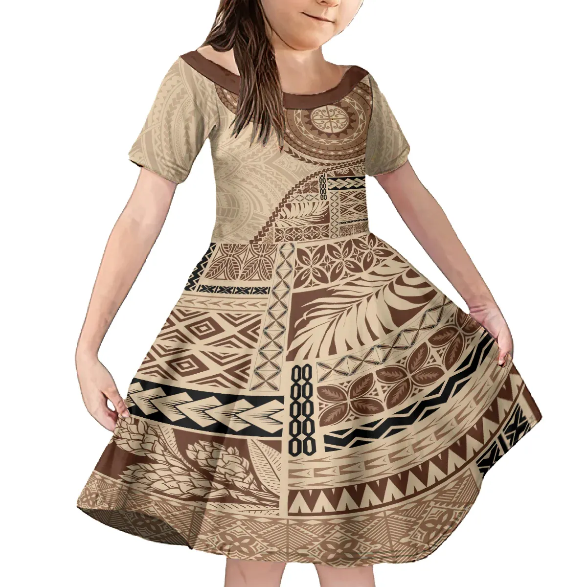 Gaun lengan pendek anak perempuan samoo kustom pola Siapo gaya sederhana gaun Samoan penjualan terbaik