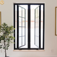 Ventana Francesa Moderna Negra con Rejilla, Malla de Acero Inoxidable, Horizontal, de Aleación de Aluminio, Doble Acristalamiento, Abatible, para Uso Exterior en el Hogar