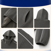 Hoodie Factory Premium à col semi-haut, lavé, doublé polaire, coupe ample, couleur unie pour homme, hiver, style rétro décontracté