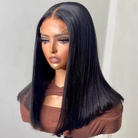 Perruque frontale transparente en dentelle suisse, cheveux humains vierges brésiliens raides, type bob, en vison brut, perruque frontale HD 360 en dentelle pour femmes noires