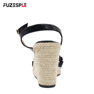 Femmes été <span class=keywords><strong>bout</strong></span> <span class=keywords><strong>ouvert</strong></span> chaussures à talons hauts semelle épaisse sandales <span class=keywords><strong>compensées</strong></span> chaussures de pêcheur romain grande taille <span class=keywords><strong>Espadrilles</strong></span> taille 45 talon compensé - Product Image 3