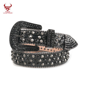 Diseñador de Bling vaquero occidental cuero remache cinturón de cinco estrellas Diamante tachonado negro cinturones con piedras BB <span class=keywords><strong>Simon</strong></span> - Product Image 5