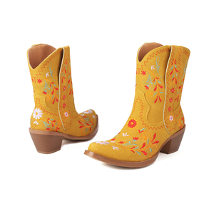 Botas Vaqueras WETKISS Talla Grande 15, Bordadas, con Punta Redondeada, Estilo Occidental, Botas de Vaquera con Flores, Botas Vaqueras Mexicanas Vintage - Product Image 6