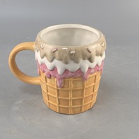 Tasse à crème glacée en céramique créative en forme de cône, motif dessin animé – Design moderne et portable pour les fêtes