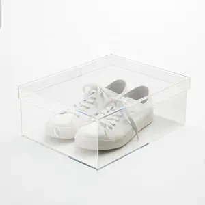 Custom Logo Magnetic Sliding Stacker Transparent Storage Shoes Display Case Clear Acrylic Shoe Box