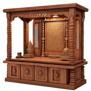 Large Wooden Handmade Temple For Home Big Mandir in Teak Wood with Brown Polish Traditional Heavy Carved Temple for Home USA - Product Image 2