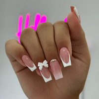 Faux ongles carrés extra longs noirs nude style Goth Y2K, avec croix métallique, faits à la main, à presser, réutilisables, pour salon, avec colle
