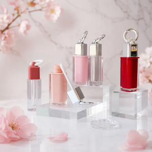 brillant à lèvres transparent de forme ronde personnalisé bouteille d'huile à lèvres vide transparente emballage cosmétique - Product Image 2