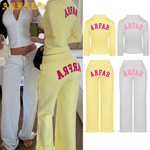 Ensemble de survêtement 2 pièces Y2K personnalisé pour femme : veste courte zippée à col et pantalon ajusté taille basse à lacets - Product Image 1