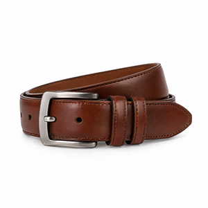 Cinturón de Vestir de Cuero Genuino de Alta Calidad para Hombre, Elegante para Oficina y Negocios, Diseño de Hebilla Clásica, Costuras Premium - Product Image 1