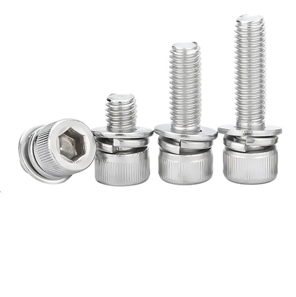 Stainless Steel Hexagon Combination Screws Three Combination Bolts Flat Spring Washers Three Combination Screws