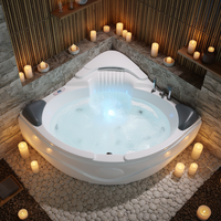 Baignoire autoportante triangulaire en acrylique moderne avec massage à air, éclairage LED, installation facile, appui-tête inclus, pour salle de bain intérieure