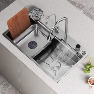 Évier de cuisine moderne multifonctionnel en acier inoxydable, cascade noire avec fonction coulissante intelligente - Product Image 2