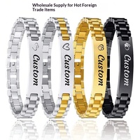 Bracelet pour homme en acier inoxydable avec gravure personnalisée, bijoux de mode pour homme, bracelet à breloques