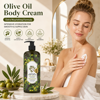Crème hydratante pour le corps à l'huile d'olive, marque privée, avec vitamine E, aloe vera, antioxydant, unifie le teint, lisse la peau sèche, OEM ODM
