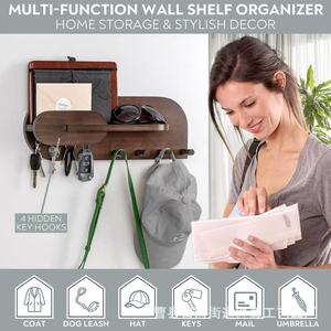 Wooden mail keychain holder, solid wood wall <b>decoration</b>, letter holder with <b>hooks</b>, entryway <b>coat</b> <b>hook</b> rack - Product Image 4