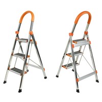 Échelle domestique pliable à 3 marches en acier inoxydable avec main courante, orange, large, antidérapante, conforme à la norme EN 131, pour les escaliers des supermarchés