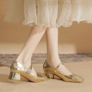 Chaussures à talons aiguilles dorées sexy pour femme, en cuir véritable, antidérapantes et confortables pour les fêtes et les mariages - Product Image 3