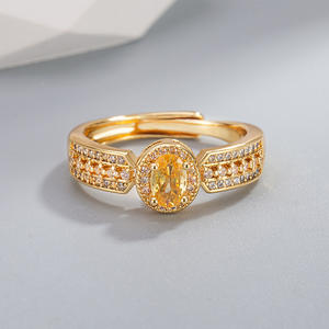 Bague en moissanite argentée couleur or champagne, bague d'index luxueuse de style ouvert plaquée or 18 carats, bijou polyvalent - Product Image 4