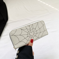 Vente en gros de porte-cartes de luxe tendance long portefeuille minimaliste en cuir artificiel motif de toiles d'araignée personnalisé sac à main à fermeture éclair