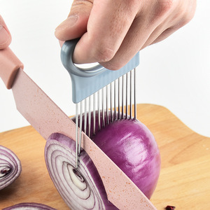 Stainless Steel Onion Holder With Needles For Slicing Vegetables And Meat Floss Kitchen Gadget Easy To Clean Blue And Orange - Product Image 1