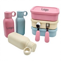 Kit de boîte à lunch en silicone de qualité alimentaire, étanche, compatible micro-ondes, boîte bento pour pique-nique avec bouteille d'eau en silicone, cuillère, fourchette, logo personnalisé