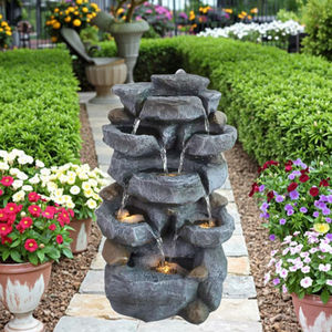 Moderno esterno LED-luce cascata fontana di acqua Polyresin e pietra ornamenti da giardino con pompa solare per la decorazione cortile - Product Image 2