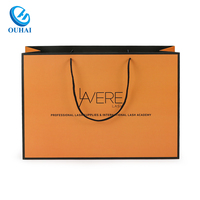 Emballage écologique Logo personnalisé imprimé Orange Personnalisé Luxe Shopping Tote Cadeau Premium Sacs en papier avec poignée en coton