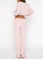Ensemble deux pièces loungewear pour femme : haut rayé en coton à manches longues et pantalon de détente, personnalisable avec logo, vente en gros