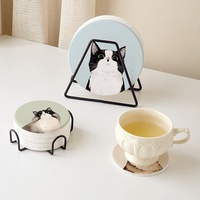 Sous-verre en boue de diatomées, motif chat de dessin animé, rond, anti-dérapant, isolant thermique et absorbant l'eau, modèle chat mignon de Chine - Tapis pour chat