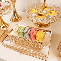 Ensemble de 9 supports à gâteau de mariage en cristal doré, présentoir à gâteau en métal avec plateau supérieur miroir, décoration en cristal, support à dessert