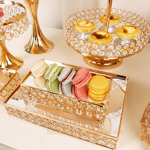 Set di 9 Alzatine per Torte Nuziali in Cristallo Dorato, Supporto per Torte in Metallo <span class=keywords><strong>con</strong></span> Piatto Superiore a Specchio, Decorazione in Cristallo, Espositore per Dessert - Product Image 3