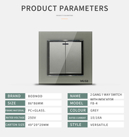 Interrupteur mural décoratif à bouton-poussoir avec indicateur pour la maison, 2 gangs, 1 voie, certificat CE ue