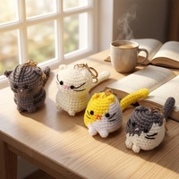 Mini porte-clés poupée chaton en crochet, chat mignon fait main, amigurumi, breloque de sac tricotée, accessoires de sac à dos