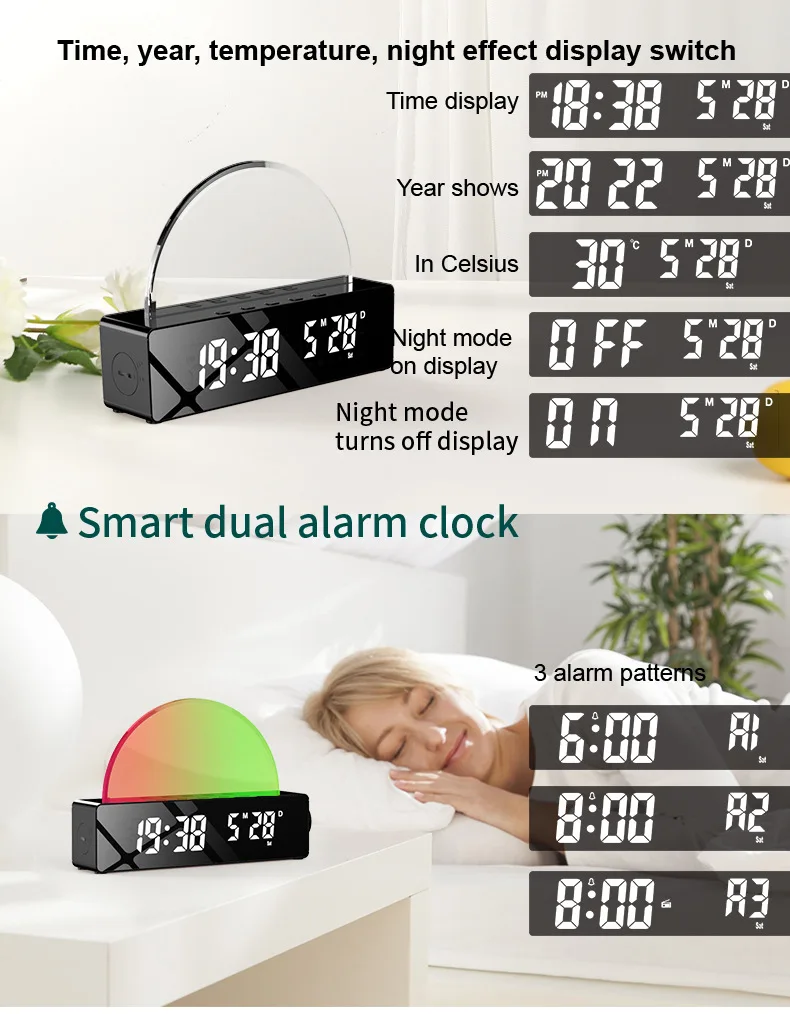 Versatile alarm clock with temperature.