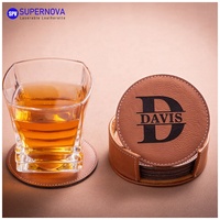 Ensembles de sous-verres gravables au laser UV, sous-verres en cuir PU gravés avec un logo personnalisé au laser, ensemble de sous-verres pour cadeau promotionnel