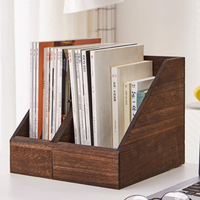 Organisateur de bureau portable en bois brûlé marron, support de rangement pour magazines et documents en bois